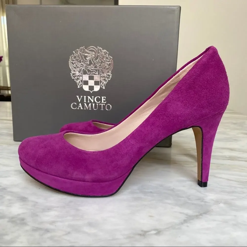 VINCE CAMUTO Zella Fuschia Purple Suede Platform Pumps Heels Size 6
